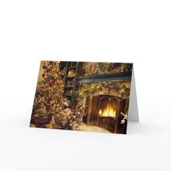 Customize Blank Fire Place at Christmas Greeting Holiday Card