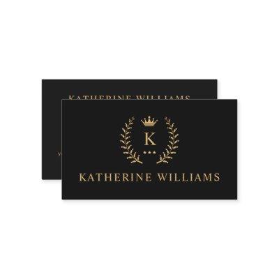 Customize Name & Initial Black White Gold Monogram