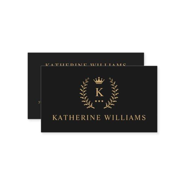 Customize Name & Initial Black White Gold Monogram