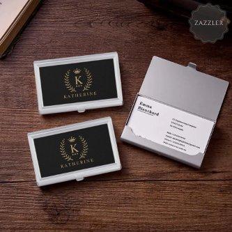 Customize Name & Initial Black White Gold Monogram  Case