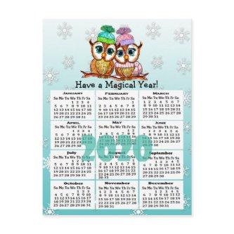Cute 2020 Whimsical Owls Mini Calendar Postcard