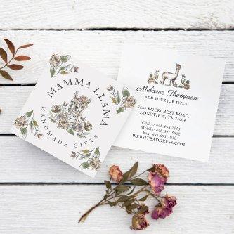 Cute Adorable Llama Watercolor Sketch Floral Square