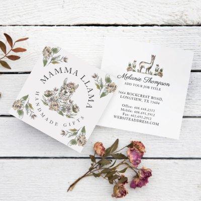 Cute Adorable Llama Watercolor Sketch Floral Square