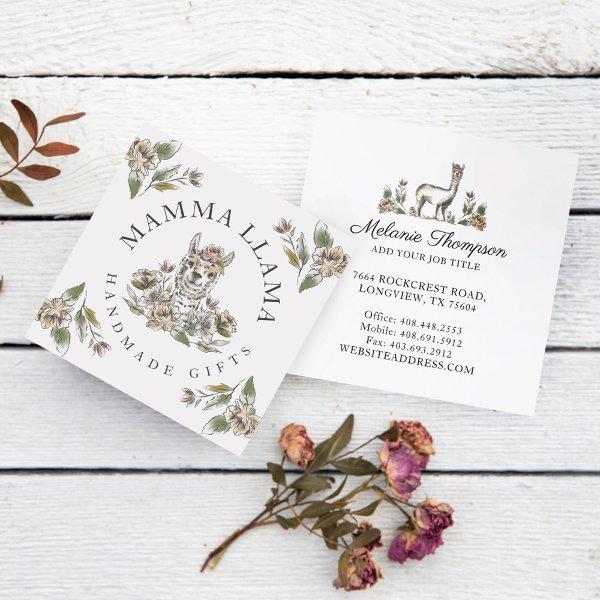 Cute Adorable Llama Watercolor Sketch Floral Square
