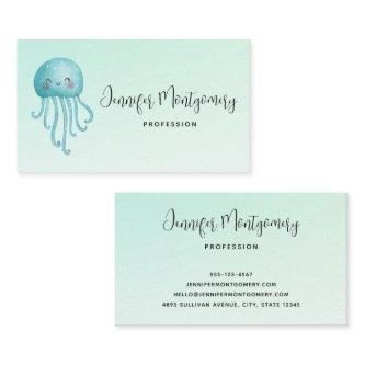 Cute and Happy Blue-Green Jellyfish