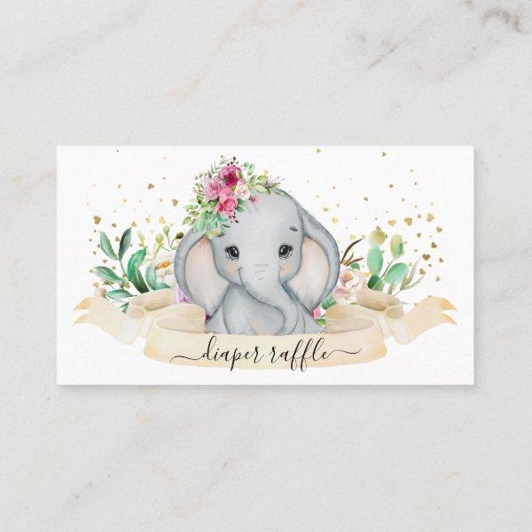 Cute Baby Elephant Girly Diaper Raffle Ticket