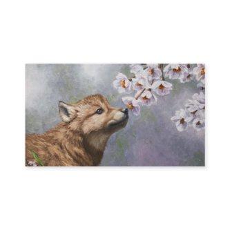Cute Baby Gray Wolf Pup and Flowers