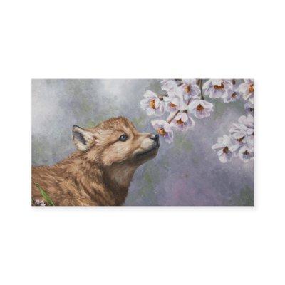 Cute Baby Gray Wolf Pup and Flowers