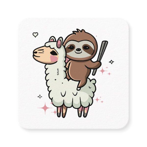 Cute Baby Sloth and Llama  Square