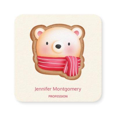Cute Bear Face in a Red Scarf Christmas Cookie Square