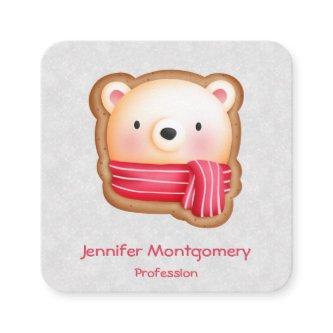 Cute Bear Face Red Scarf & Rosy Cheeks Christmas Square