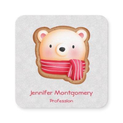 Cute Bear Face Red Scarf & Rosy Cheeks Christmas Square