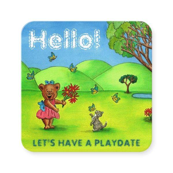 Cute Bear & Kitty Mommy Playdate Calling Card