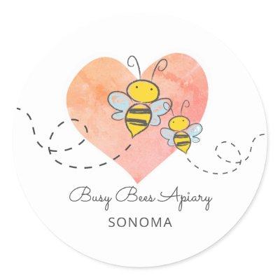 Cute Bee Apiary Beekeeper Logo Classic Round Sticker