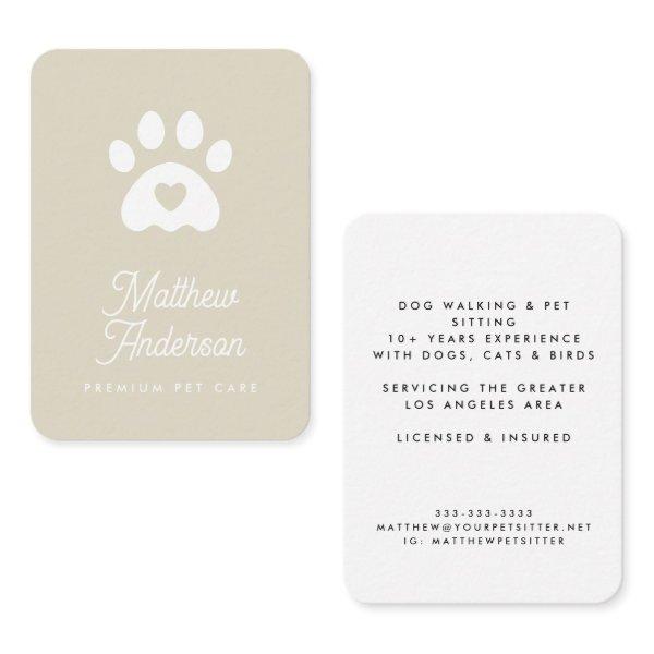 Cute Beige Heart Paw Print Pet Sitter Dog Walker