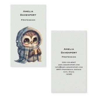 Cute Big-Eyed Owl Holding a Coffee