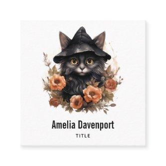 Cute Black Cat in a Witch's Hat Square