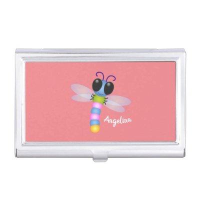 Cute blue and pink dragonfly cartoon illustration  case