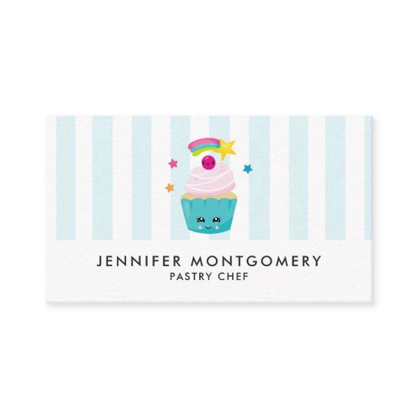 Cute Blue Cupcake with Kawaii Face