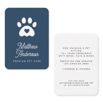 Cute Blue Heart Paw Print Pet Sitter Dog Walker