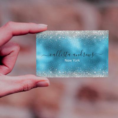 Cute blue silver faux glitter