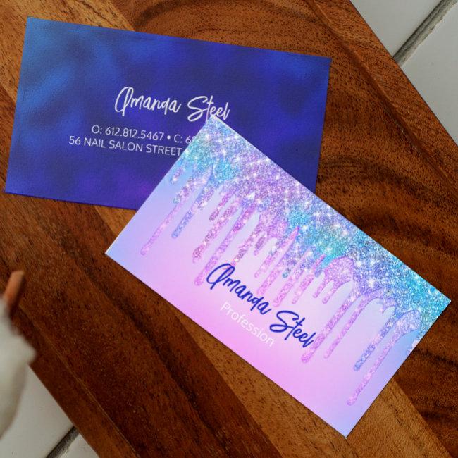 Cute blue Turquoise Unicorn Glitter Drips monogram