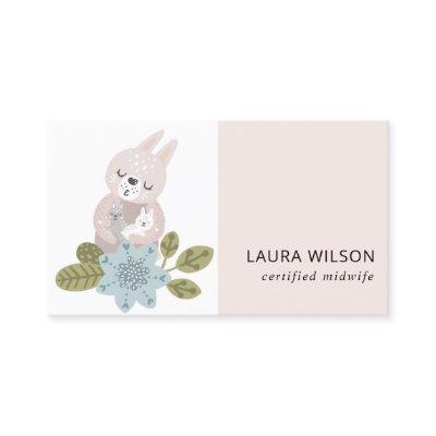 CUTE BLUSH BLUE SCANDI FLORAL BEAR BABY MIDWIFE