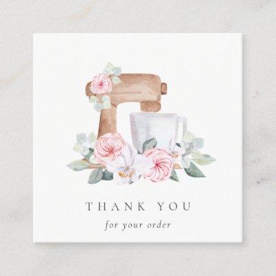 Cute Blush Pink Floral Cake Mixer Bakery Thank You Square