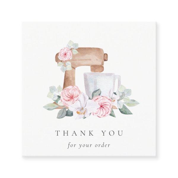 Cute Blush Pink Floral Cake Mixer Bakery Thank You Square