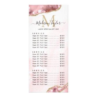 Cute Blush Pink Gold Glitter Agate Marble Monogram Rack Card