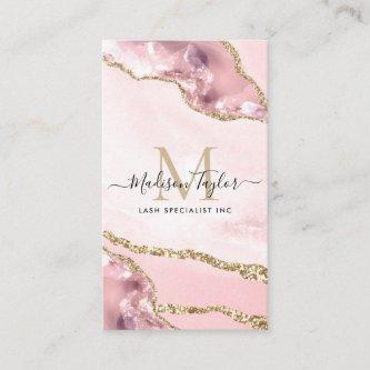 Cute Blush Pink Gold Glitter Marble Agate Monogram