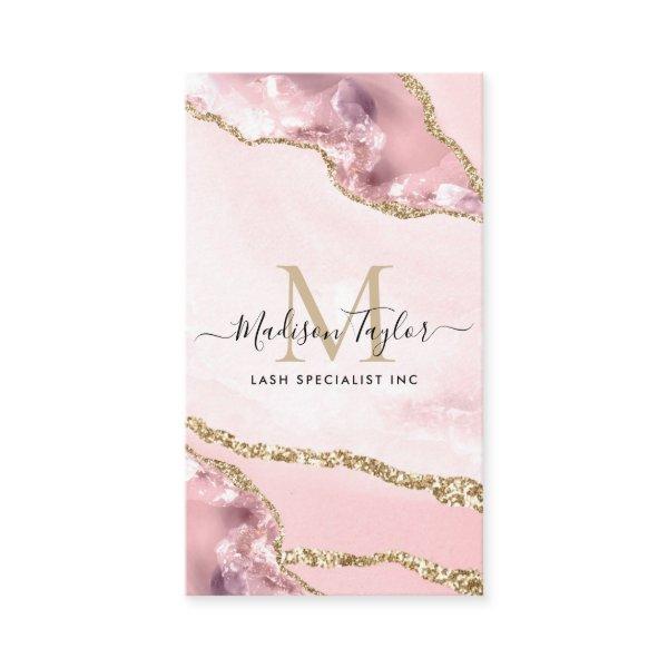 Cute Blush Pink Gold Glitter Marble Agate Monogram
