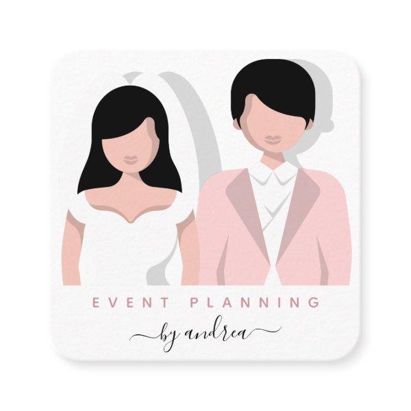 Cute Bride Groom Illustration Modern Chic Wedding Square