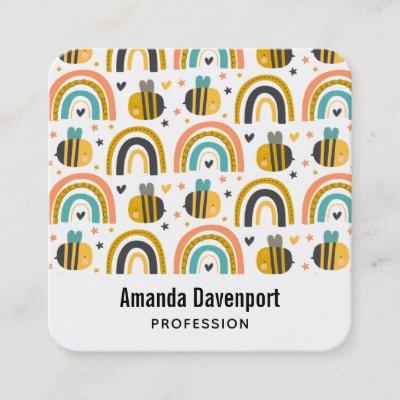 Cute Bumble Bee and Rainbows Pattern Square