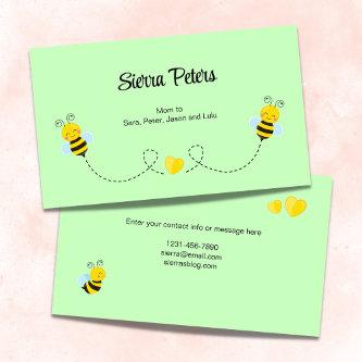 Cute Bumble Bees and Hearts Green Mom Calling Card