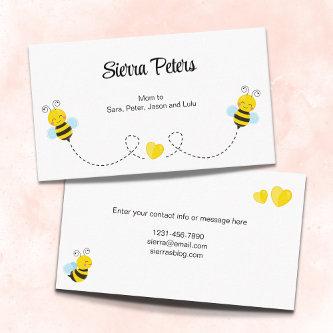 Cute Bumble Bees and Hearts White Mom Calling Card