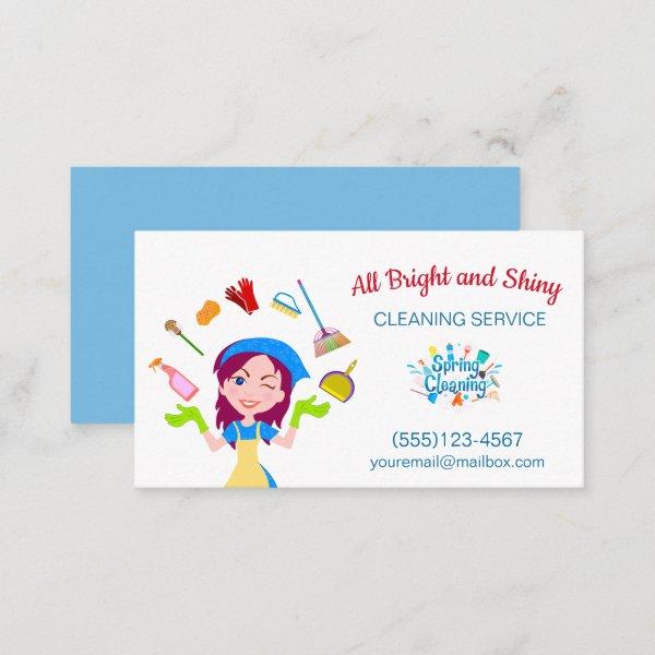 Cute Busy Cartoon Maid Cleaning Service