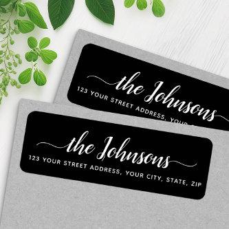 Cute calligraphy script black return address label