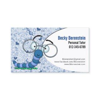 Cute Cartoon Bookworm Tutor Blue