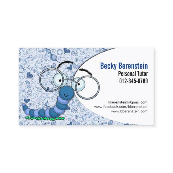 Cute Cartoon Bookworm Tutor Blue