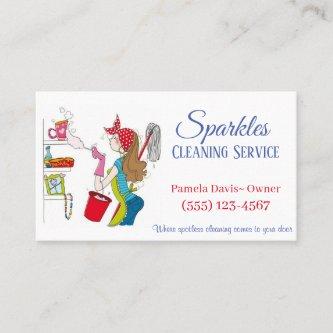 Cute Cartoon Dusting Maid House Cleaning Services