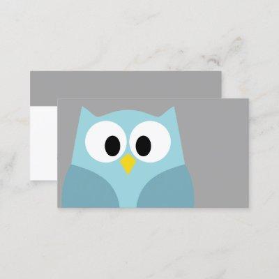 Cute Cartoon Owl - Blue and Gray Custom Name