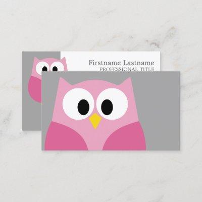 Cute Cartoon Owl - Pink and Gray Custom Name