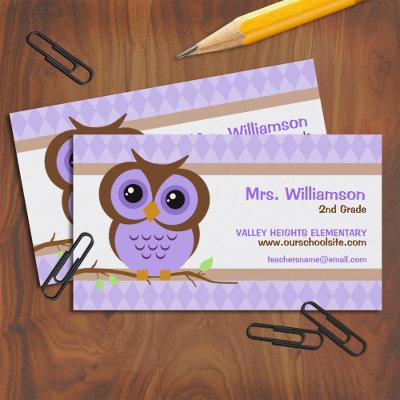 Cute Cartoon Purple Owl Teacher Contact