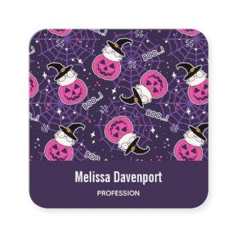 Cute Cats and Pumpkins Halloween Pattern Square