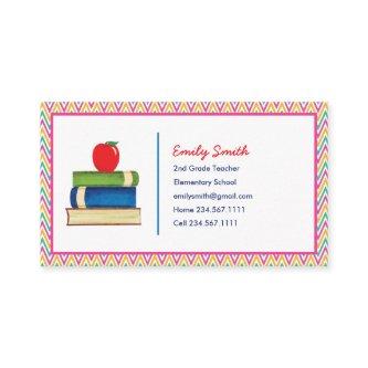 Cute Chevron Pattern Teacher Watercolor Apple Book