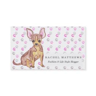 Cute Chihuahua Puppy in Watercolor and Paw Prints