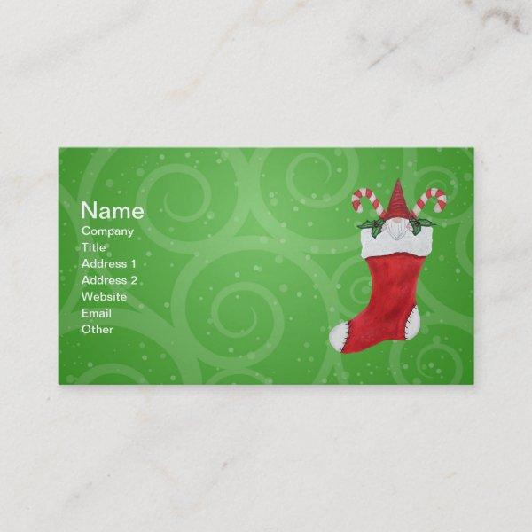 Cute Christmas Gnome in Stocking Candy Canes Green
