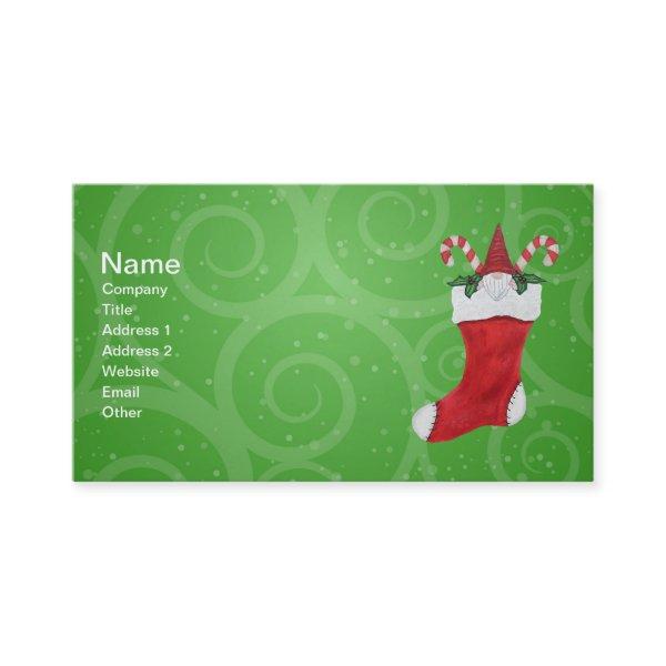 Cute Christmas Gnome in Stocking Candy Canes Green