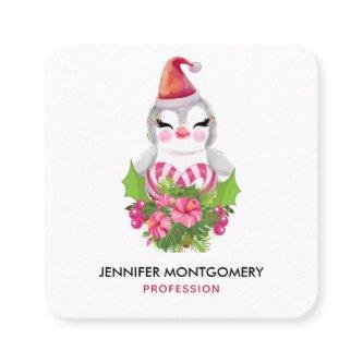 Cute Christmas Penguin in Santa Hat Square